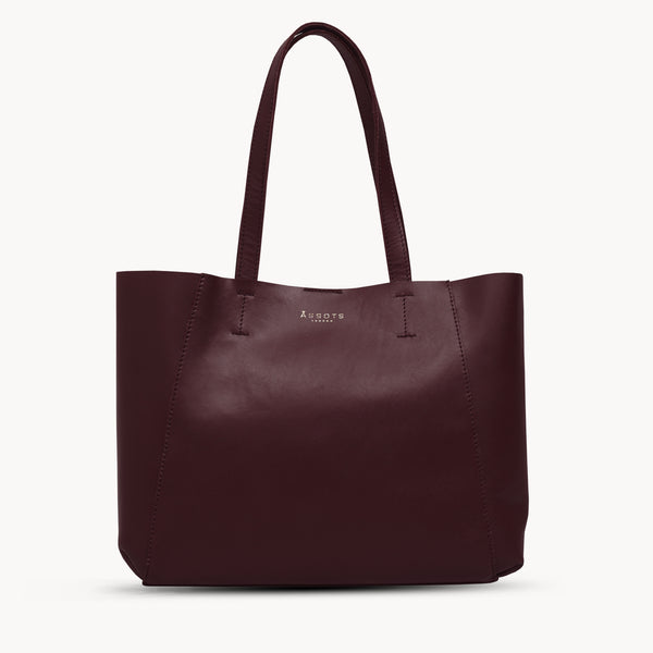 'ADELA' Burgundy Smooth Real Leather Unlined Designer Tote Bag