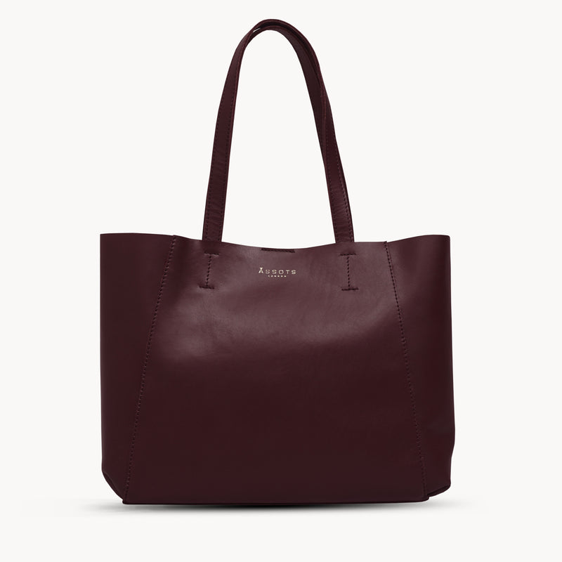 'ADELA' Burgundy Smooth Real Leather Unlined Designer Tote Bag