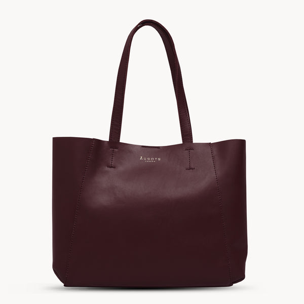 'ADELA' Burgundy Smooth Real Leather Unlined Designer Tote Bag