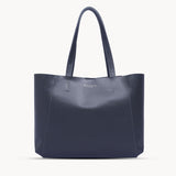 'ADELA' Navy Smooth Real Leather Unlined Designer Tote Bag