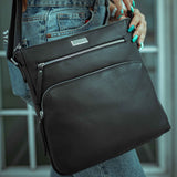 'AGATHA' Black Real Soft Pebble Grain Leather Crossbody Bag