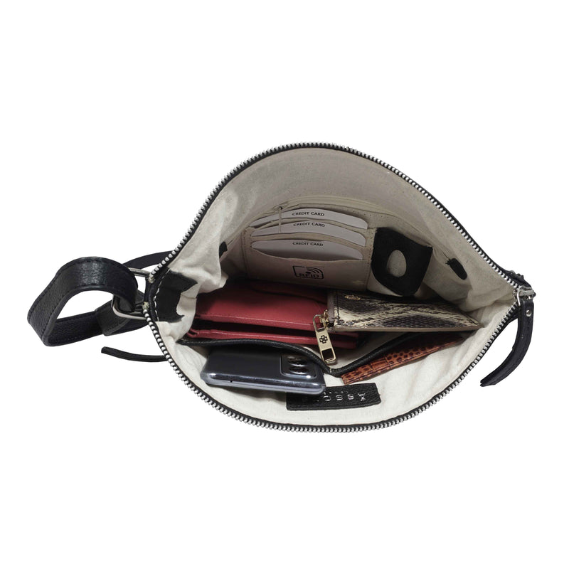 'AGATHA' Black Real Soft Pebble Grain Leather Crossbody Bag