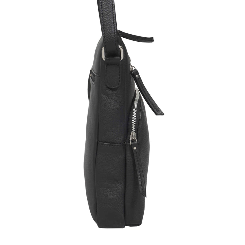 'AGATHA' Black Real Soft Pebble Grain Leather Crossbody Bag