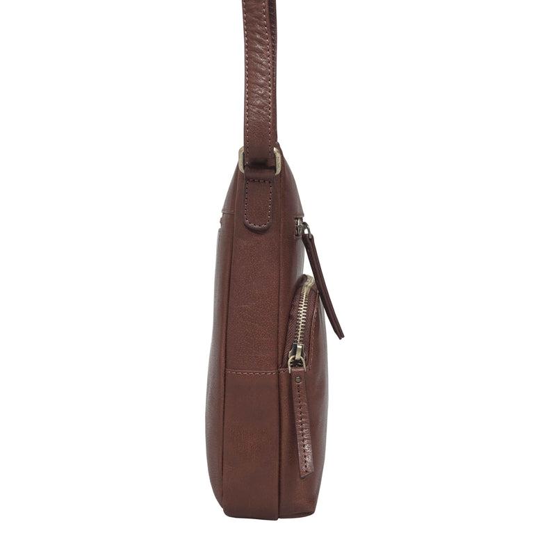 'AGATHA' Brown Vintage Polished VT Real Leather Crossbody Bag