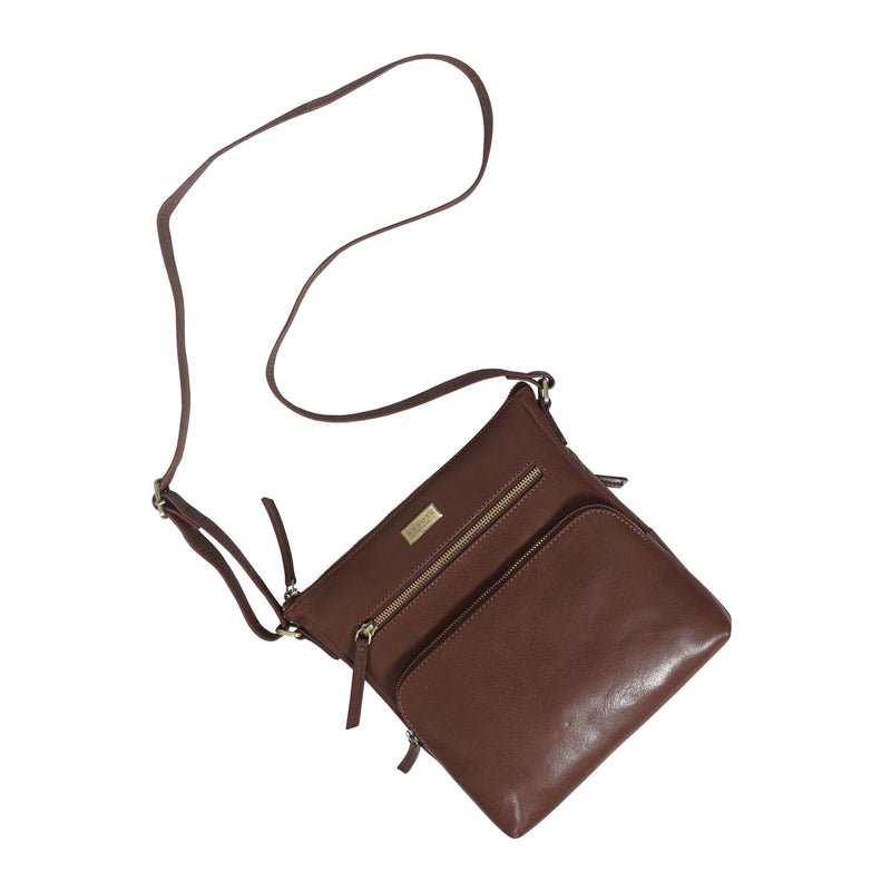 'AGATHA' Brown Vintage Polished VT Real Leather Crossbody Bag