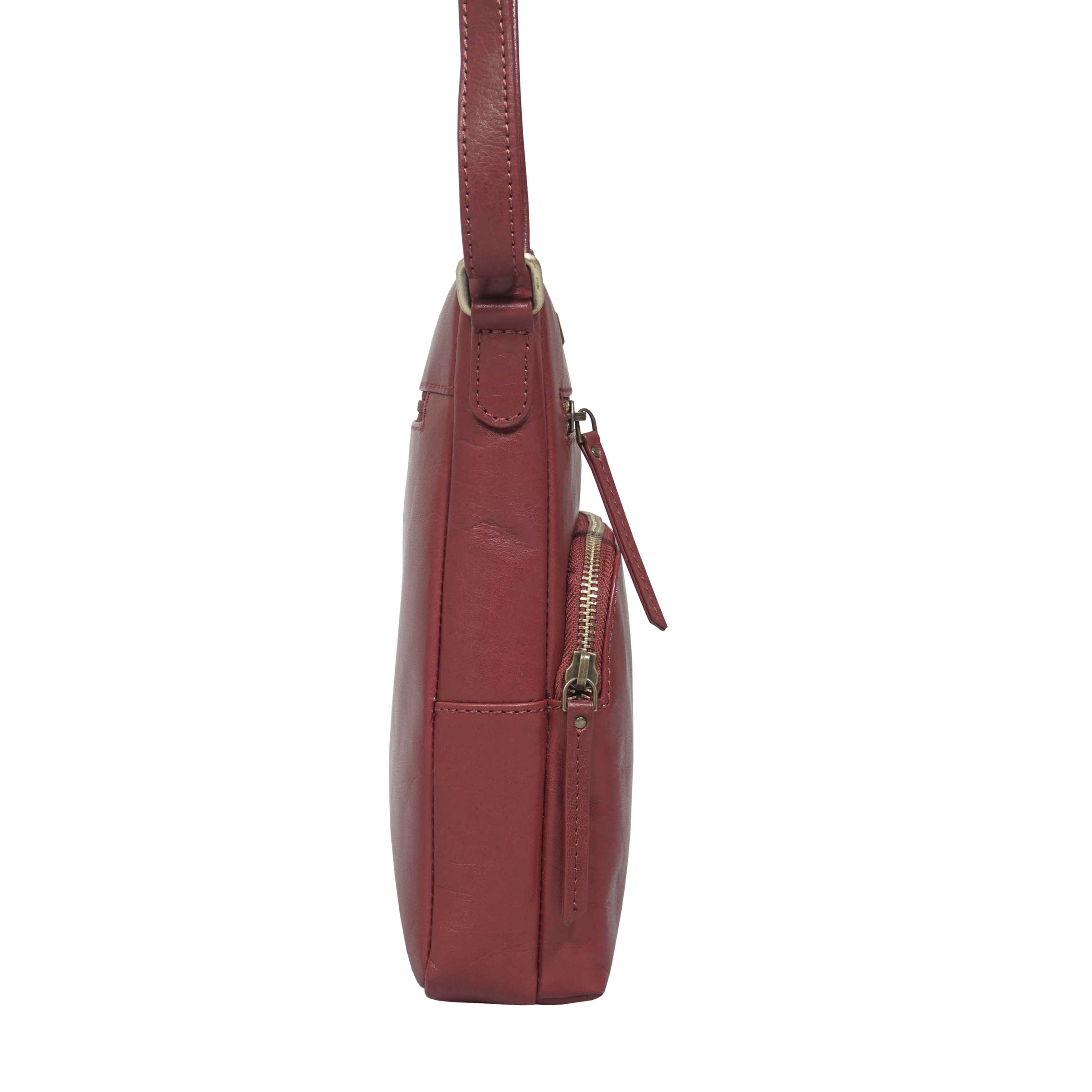 'AGATHA' Chillipepper Red Vintage Polished VT Real Leather Crossbody Bag