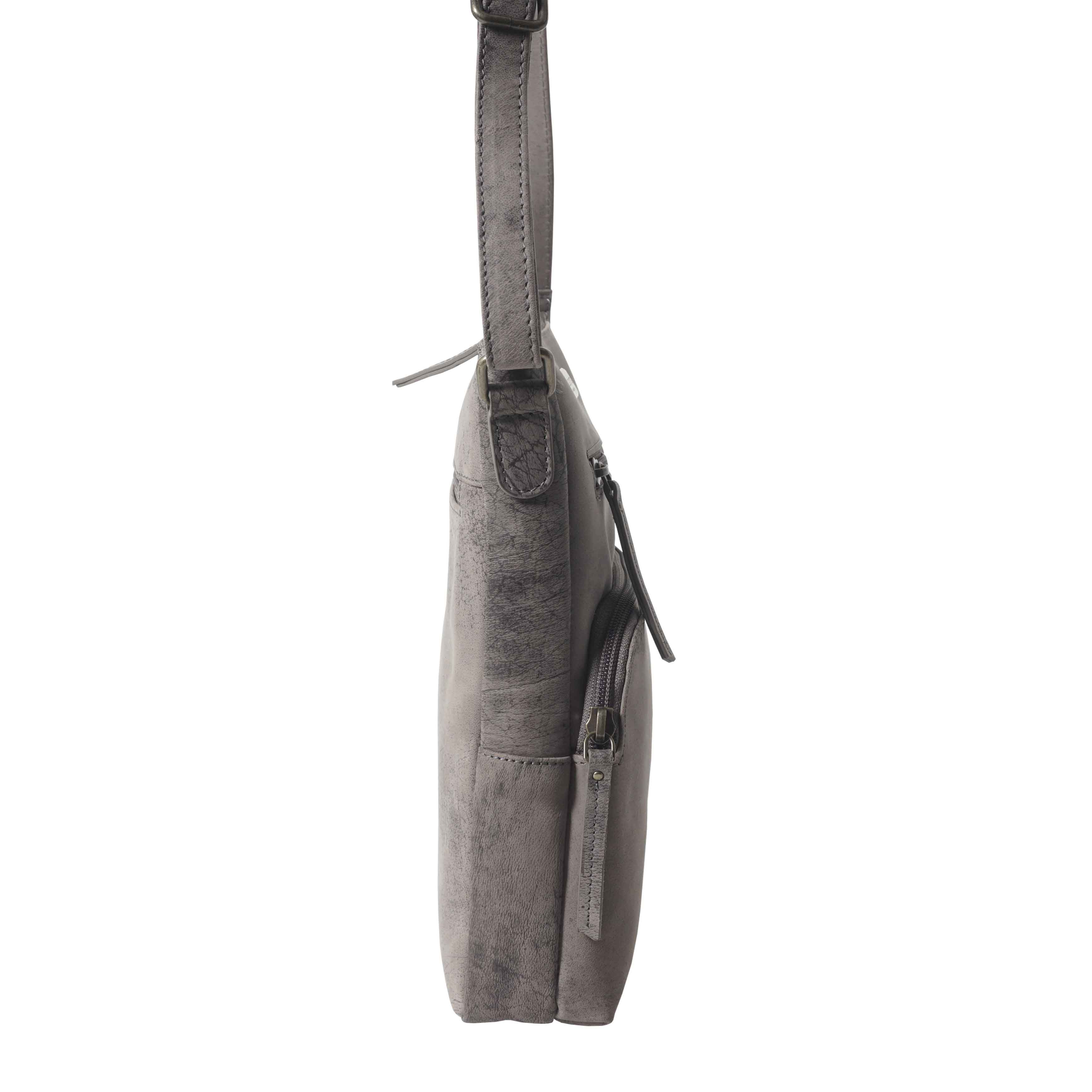 'AGATHA' Distressed Grey Vintage VT Real Leather Crossbody Bag