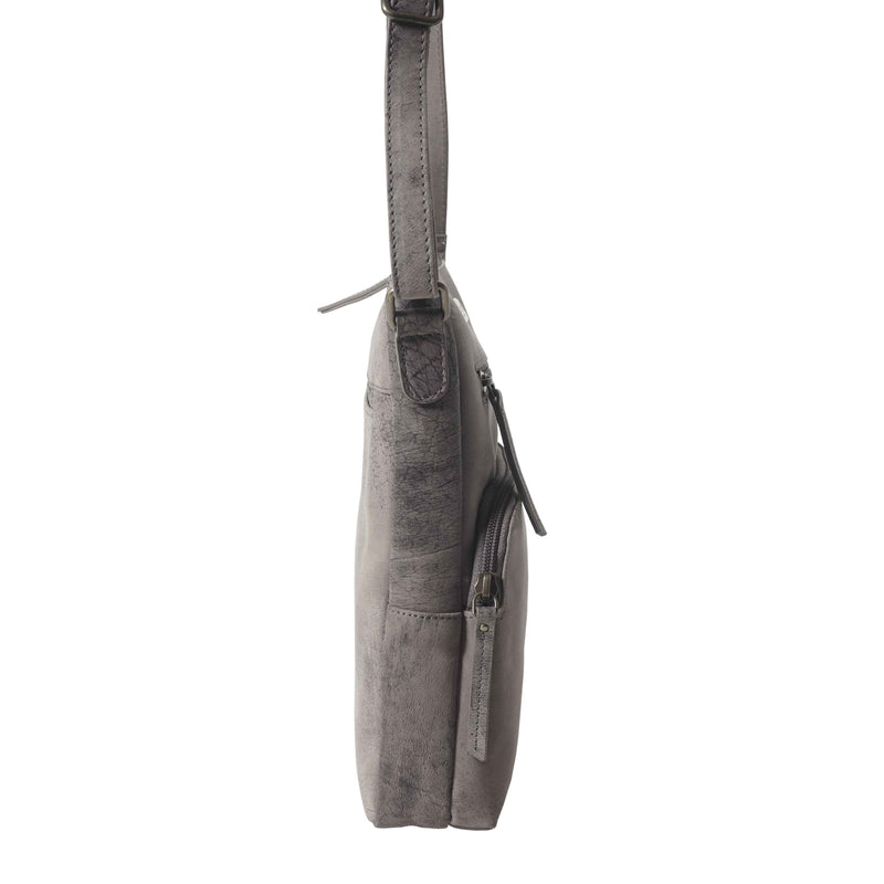 'AGATHA' Distressed Grey Vintage VT Real Leather Crossbody Bag