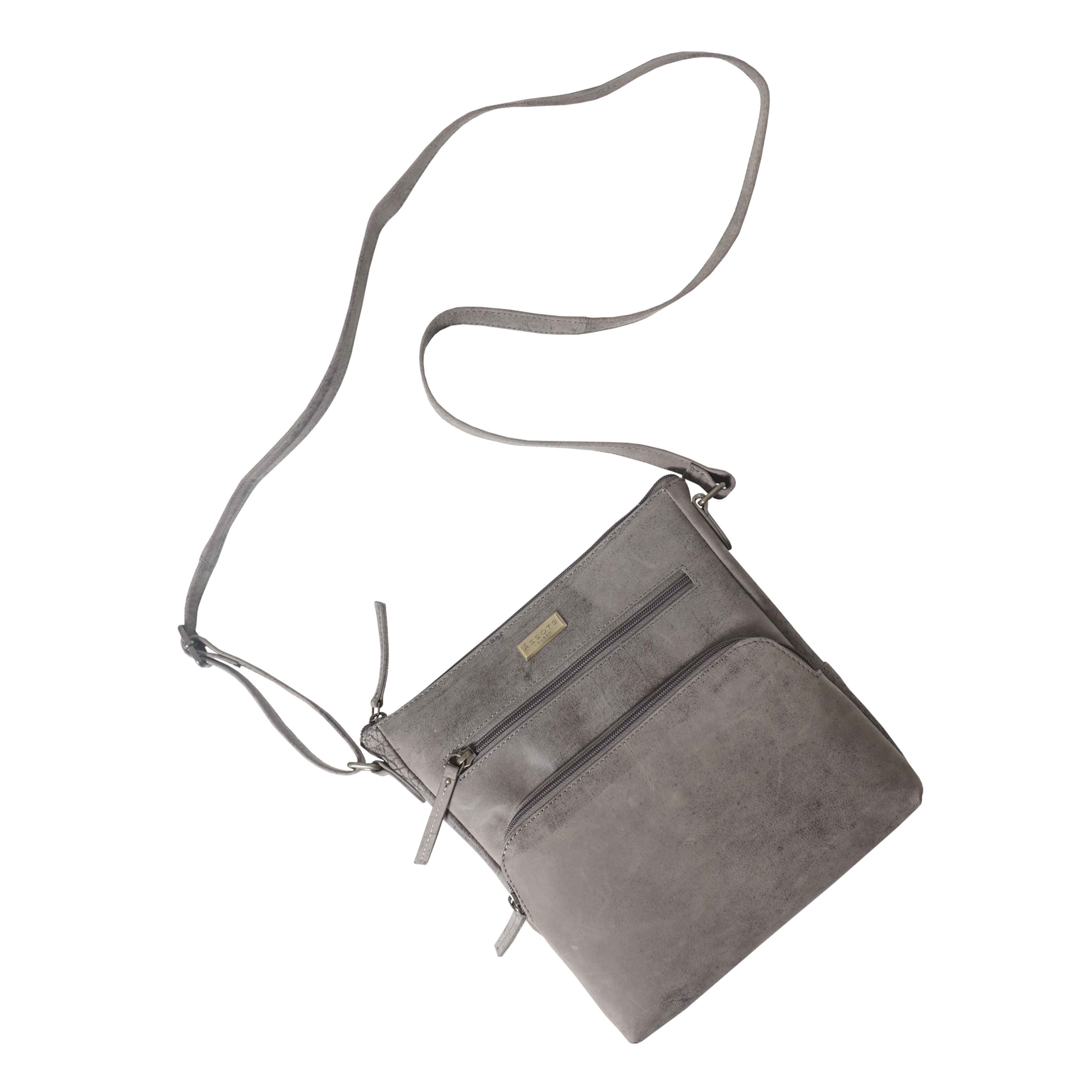 'AGATHA' Distressed Grey Vintage VT Real Leather Crossbody Bag