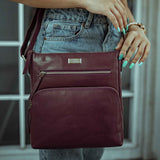 'AGATHA' Plum Vintage Polished VT Real Leather Crossbody Bag