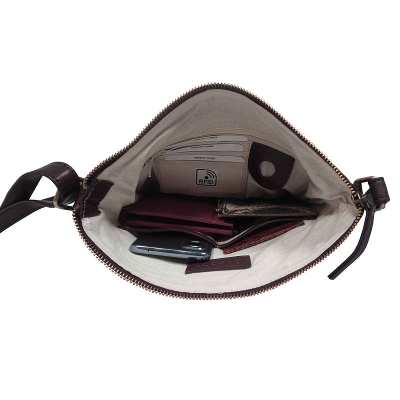 'AGATHA' Plum Vintage Polished VT Real Leather Crossbody Bag