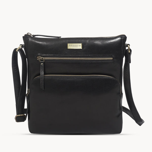 'AGATHA' Black Vintage Polished VT Real Leather Crossbody Bag