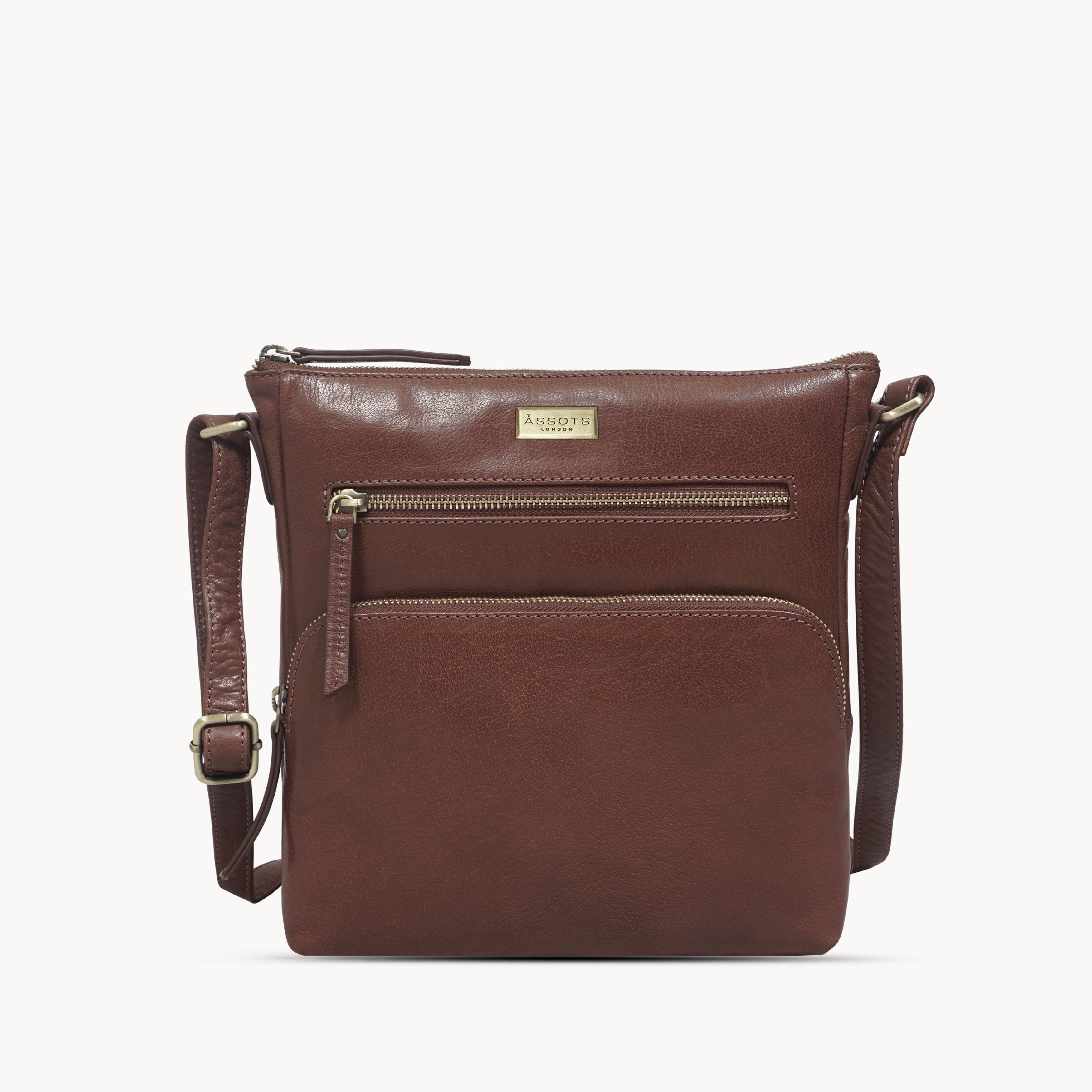 'AGATHA' Brown Vintage Polished VT Real Leather Crossbody Bag