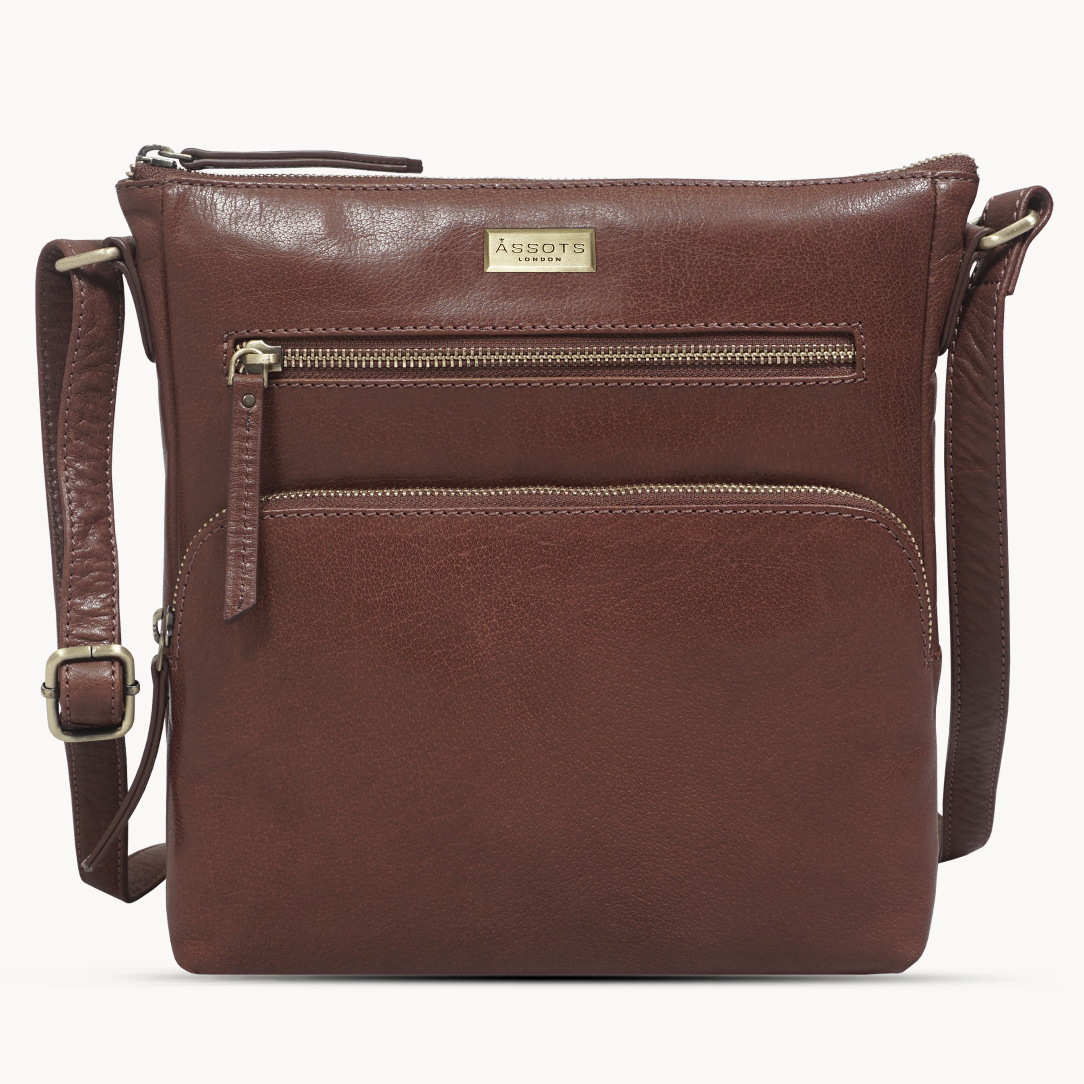 'AGATHA' Brown Vintage Polished VT Real Leather Crossbody Bag