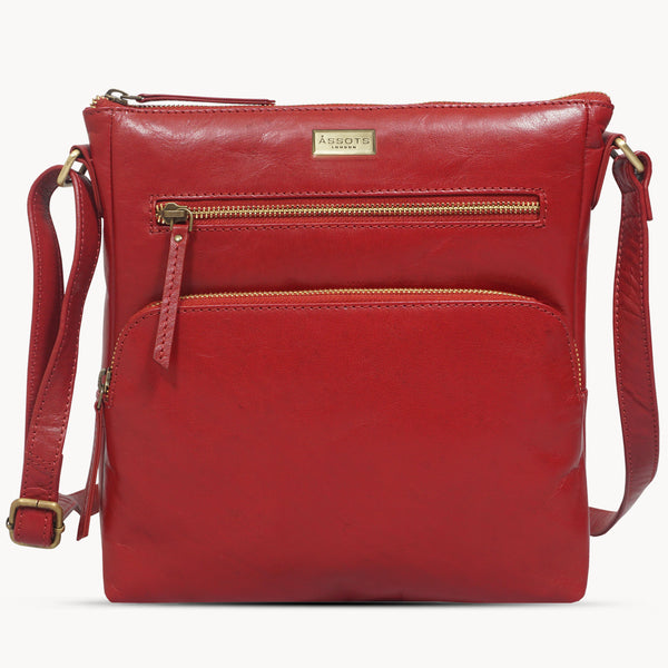 'AGATHA' Chillipepper Red Vintage Polished VT Real Leather Crossbody Bag