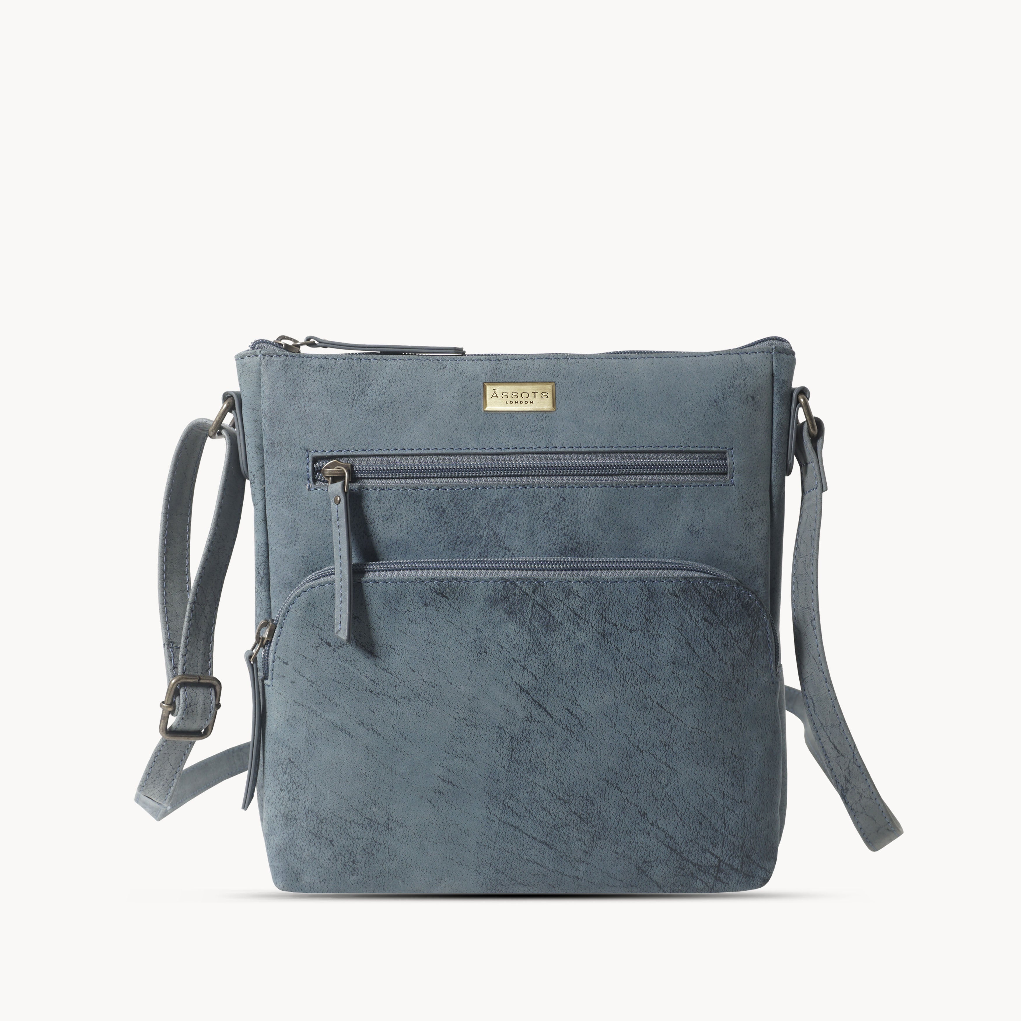 'AGATHA' Distressed Denim Vintage VT Real Leather Crossbody Bag