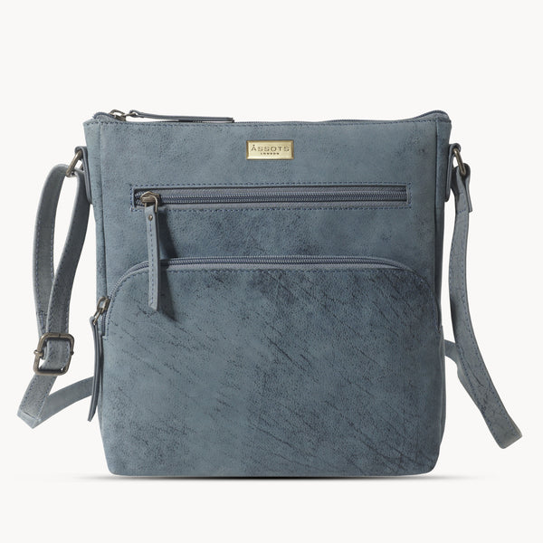 'AGATHA' Distressed Denim Vintage VT Real Leather Crossbody Bag