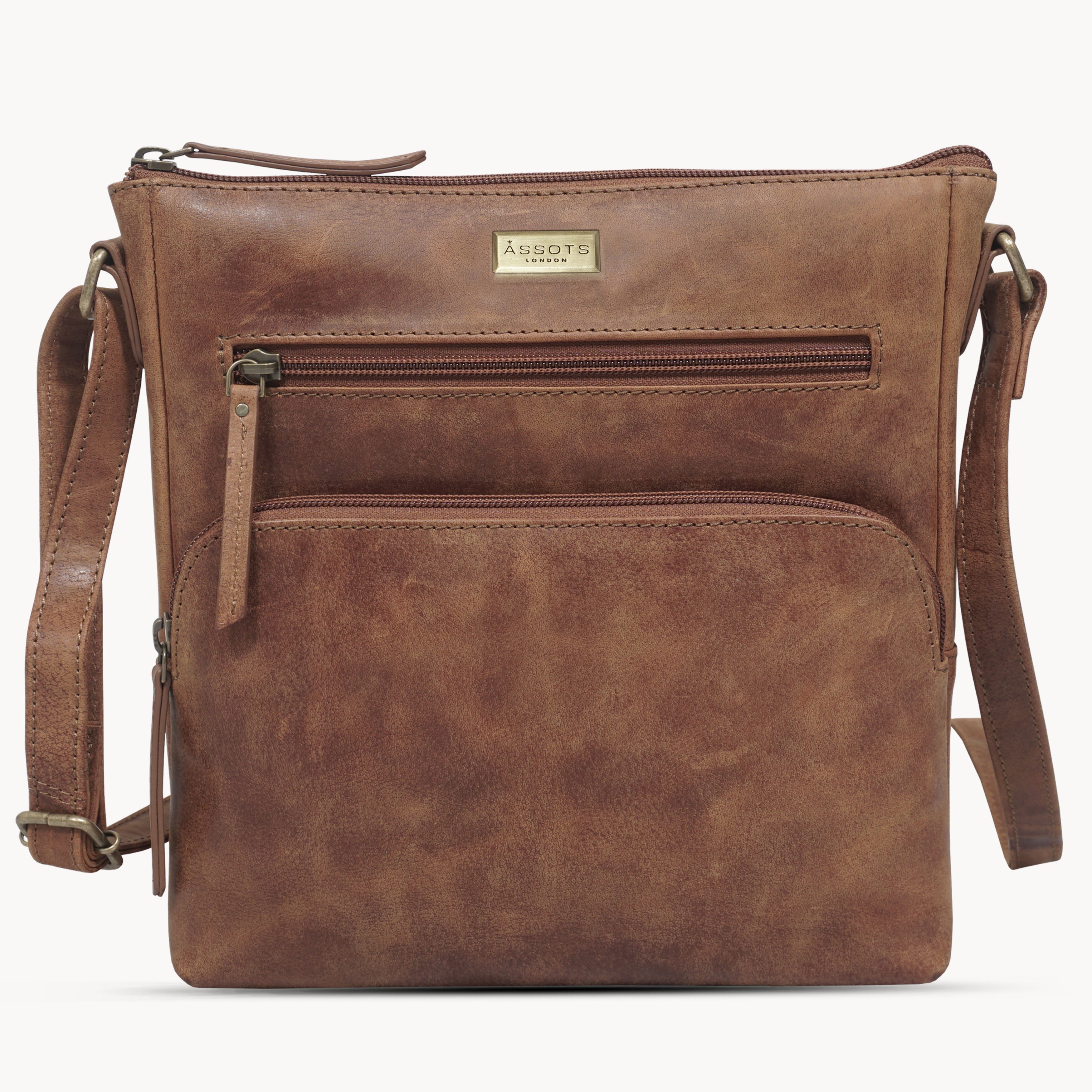 'AGATHA' Distressed Tan Vintage VT Real Leather Crossbody Bag