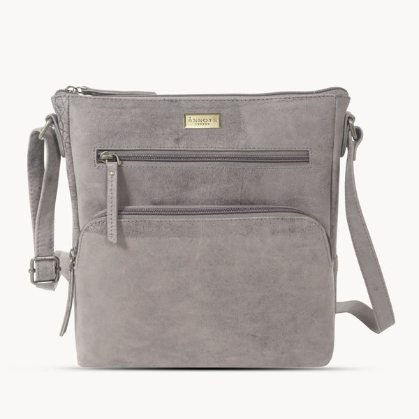 'AGATHA' Distressed Grey Vintage VT Real Leather Crossbody Bag