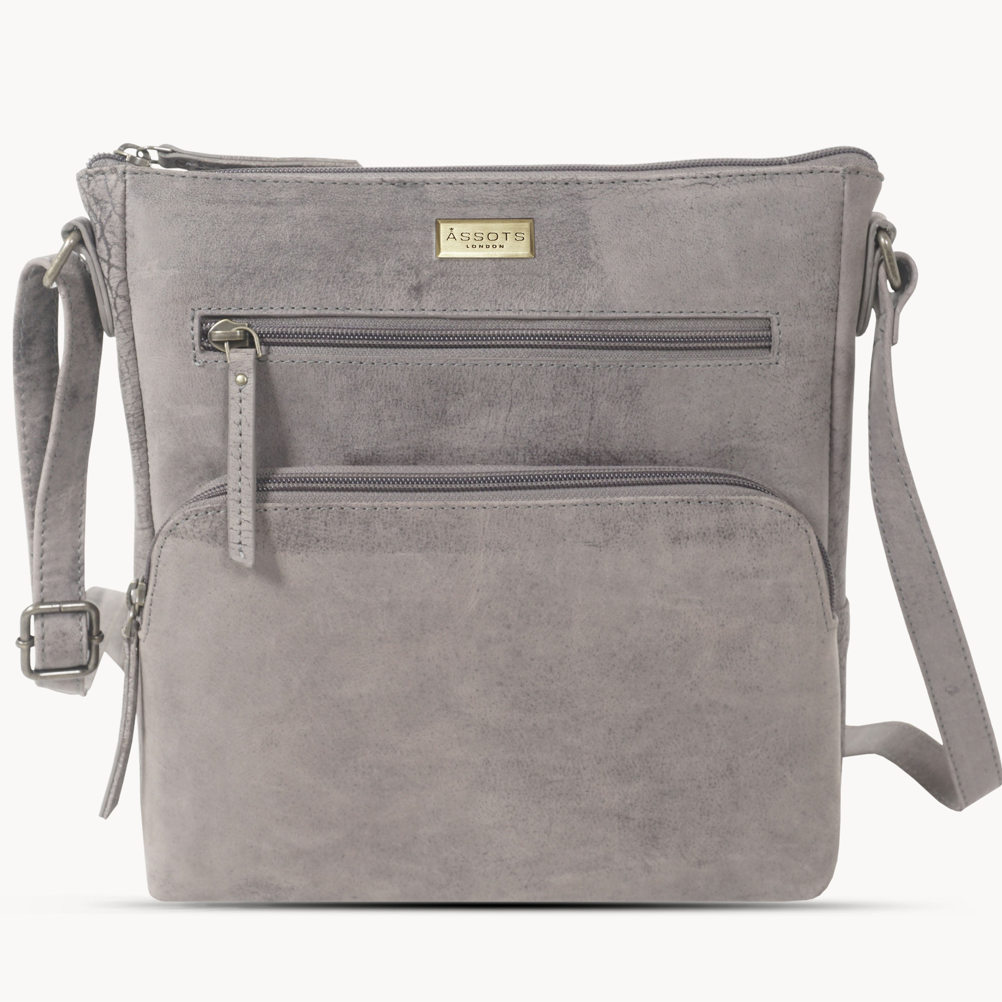 'AGATHA' Distressed Grey Vintage VT Real Leather Crossbody Bag