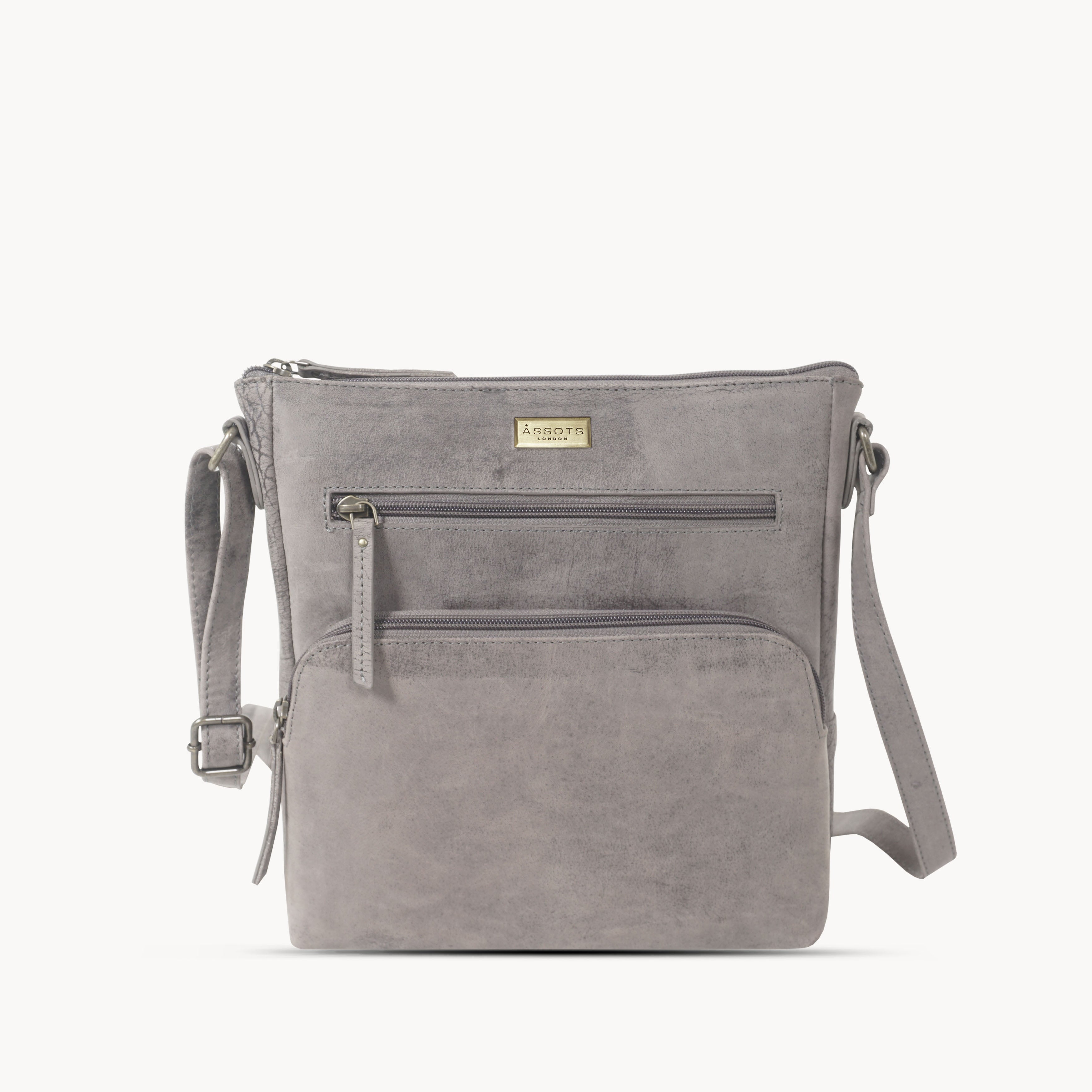 'AGATHA' Distressed Grey Vintage VT Real Leather Crossbody Bag