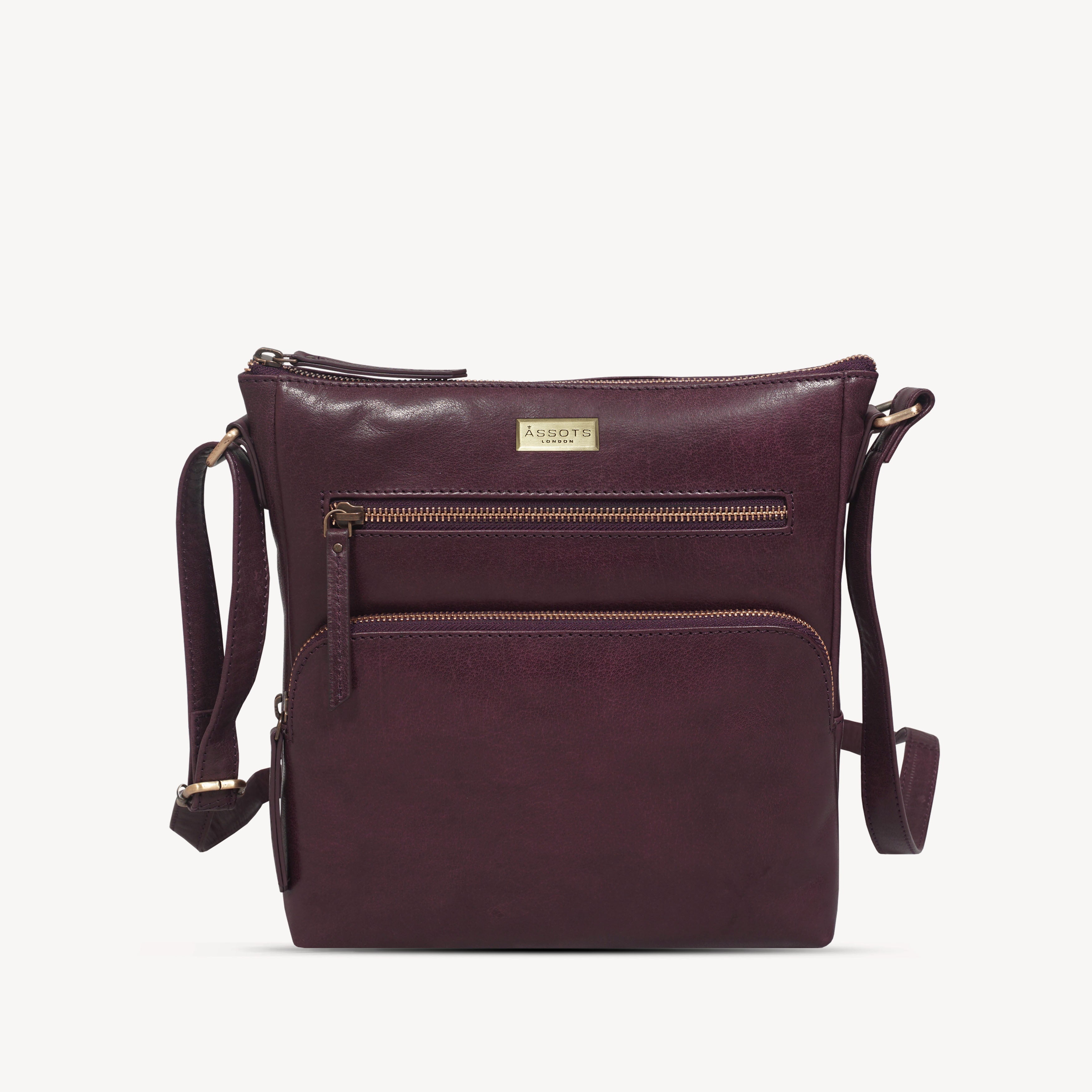 'AGATHA' Plum Vintage Polished VT Real Leather Crossbody Bag