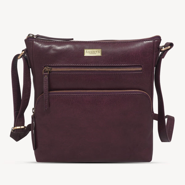 'AGATHA' Plum Vintage Polished VT Real Leather Crossbody Bag