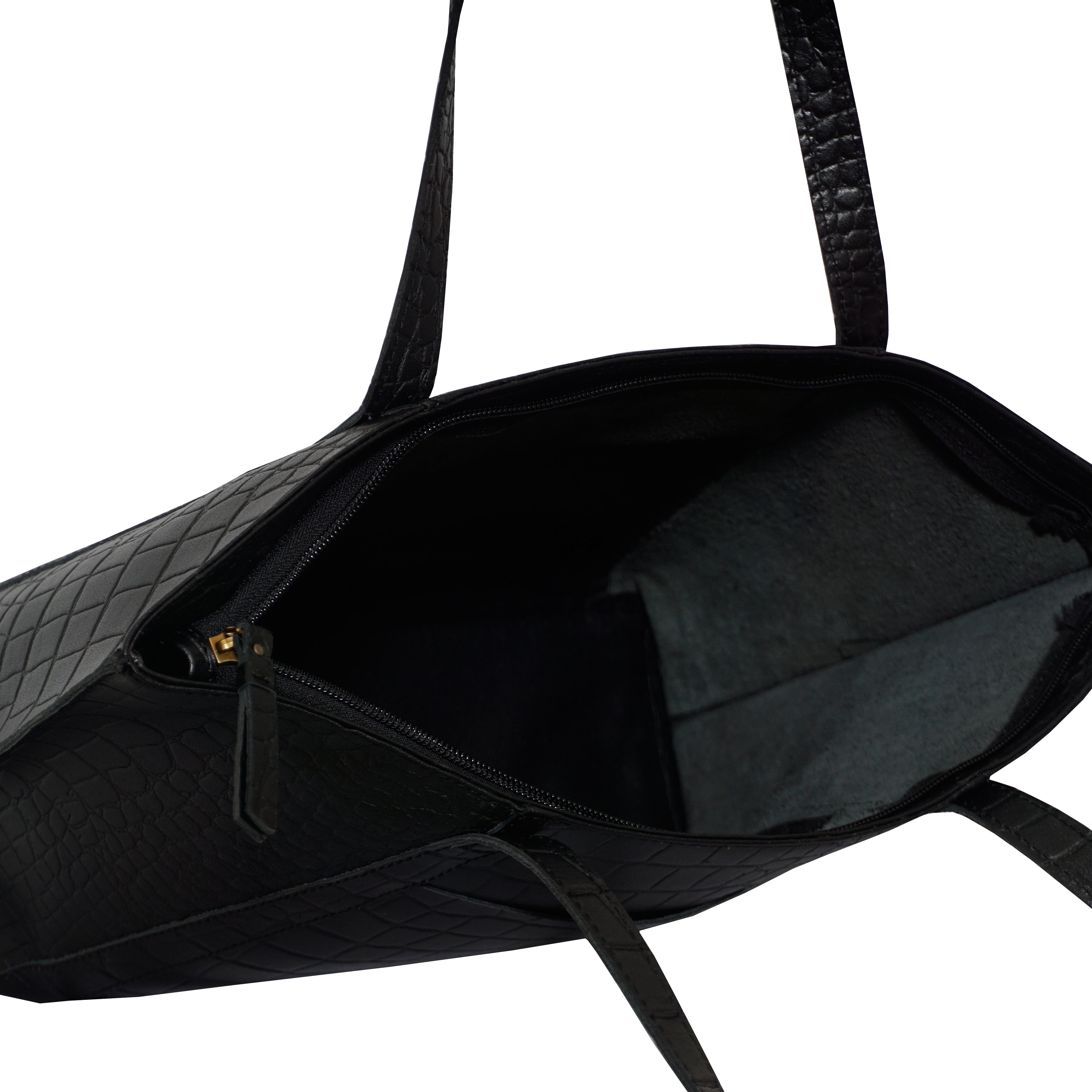 'AGNES' Black Croc Real Leather Designer Tote Bag