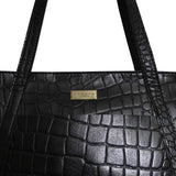 'AGNES' Black Croc Real Leather Designer Tote Bag
