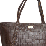 'AGNES' Brown Croc Real Leather Designer Tote Bag