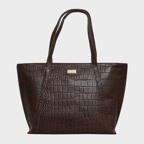 'AGNES' Brown Croc Real Leather Designer Tote Bag