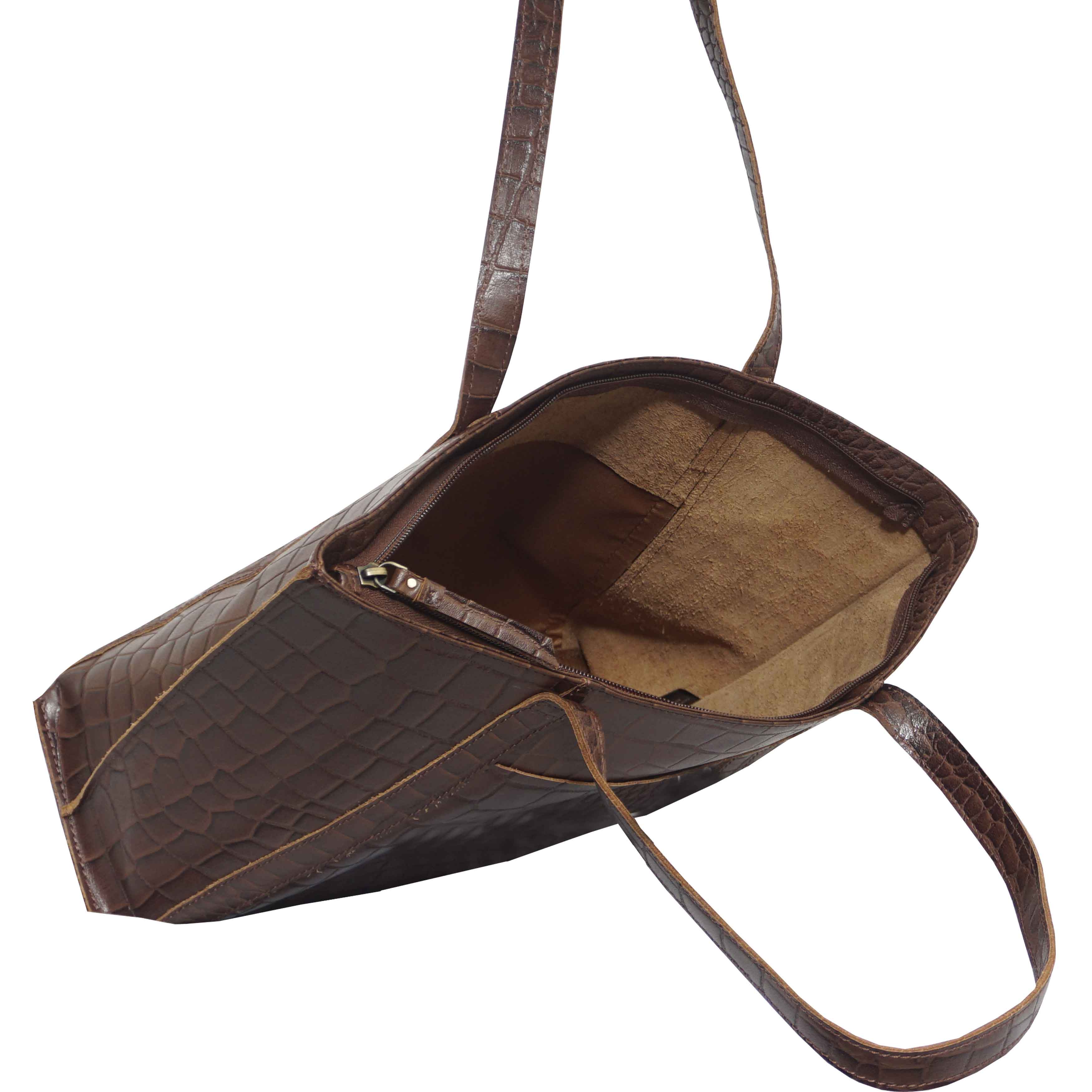 'AGNES' Brown Croc Real Leather Designer Tote Bag