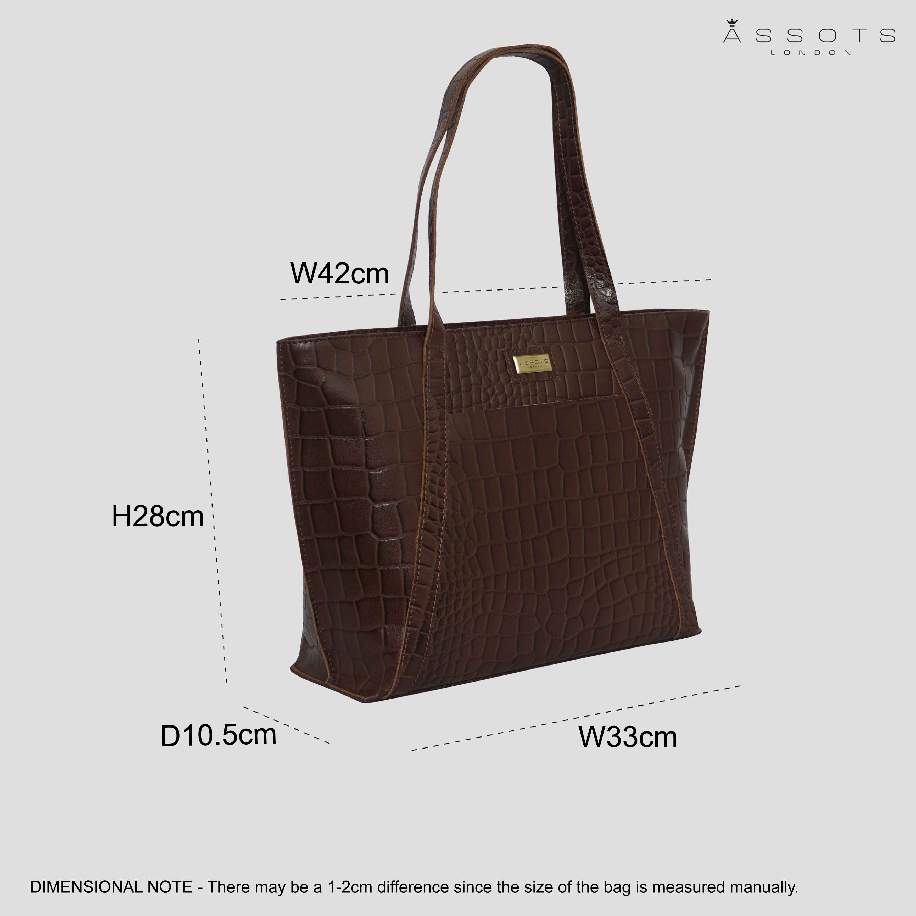 'AGNES' Brown Croc Real Leather Designer Tote Bag