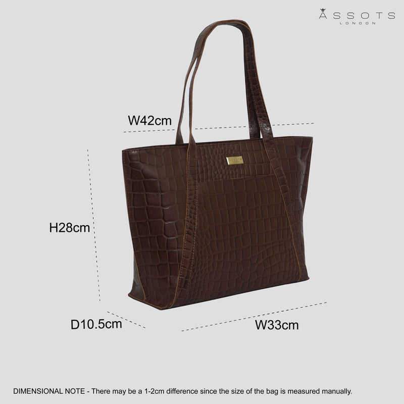 'AGNES' Brown Croc Real Leather Designer Tote Bag