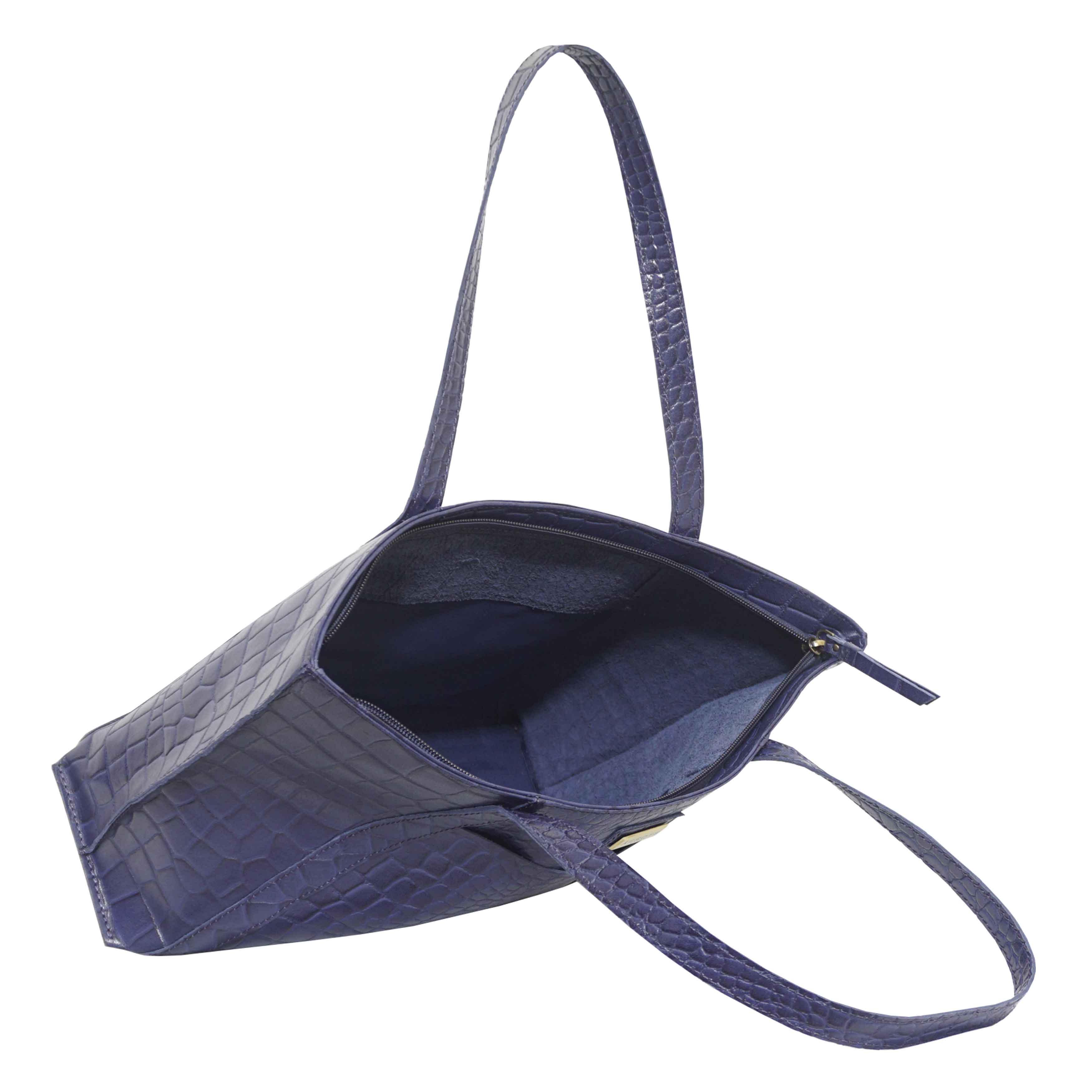 'AGNES' Navy Croc Real Leather Designer Tote Bag