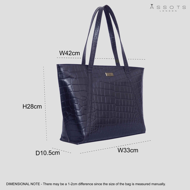 'AGNES' Navy Croc Real Leather Designer Tote Bag