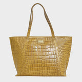 'AGNES' Ochre Mustard Croc Real Leather Designer Tote Bag