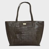 'AGNES' Olive Croc Real Leather Designer Tote Bag