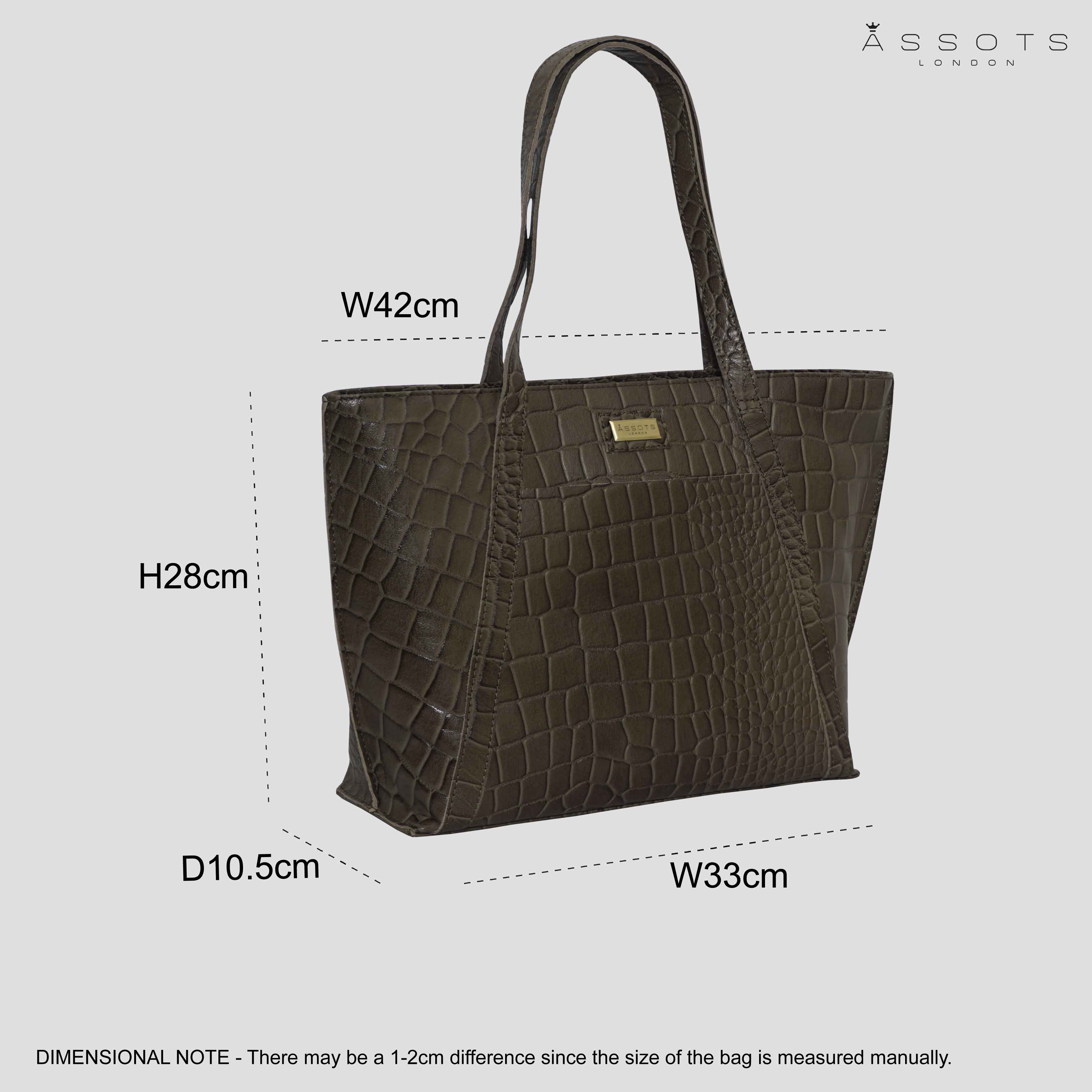 'AGNES' Olive Croc Real Leather Designer Tote Bag