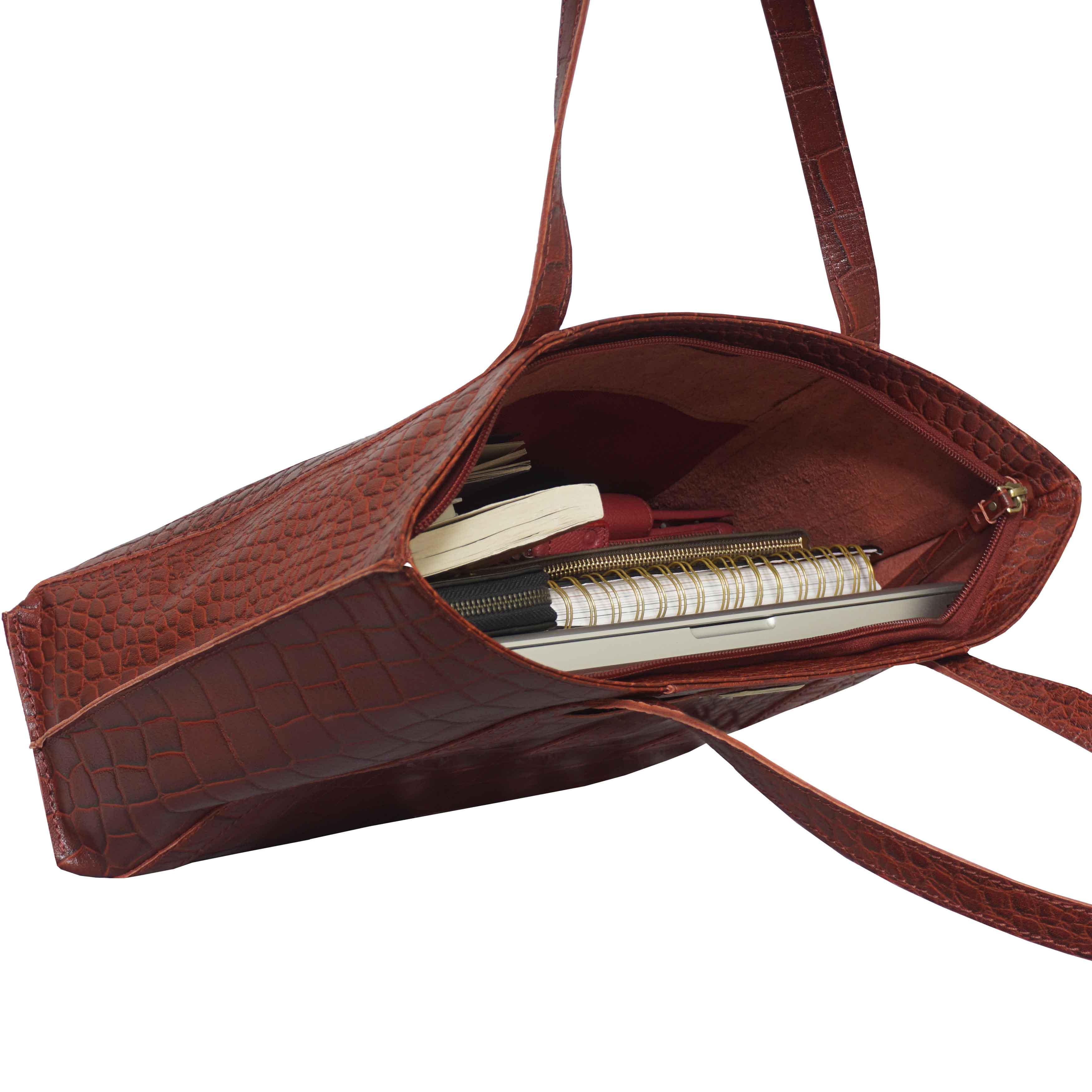 'AGNES' Red Croc Real Leather Designer Tote Bag