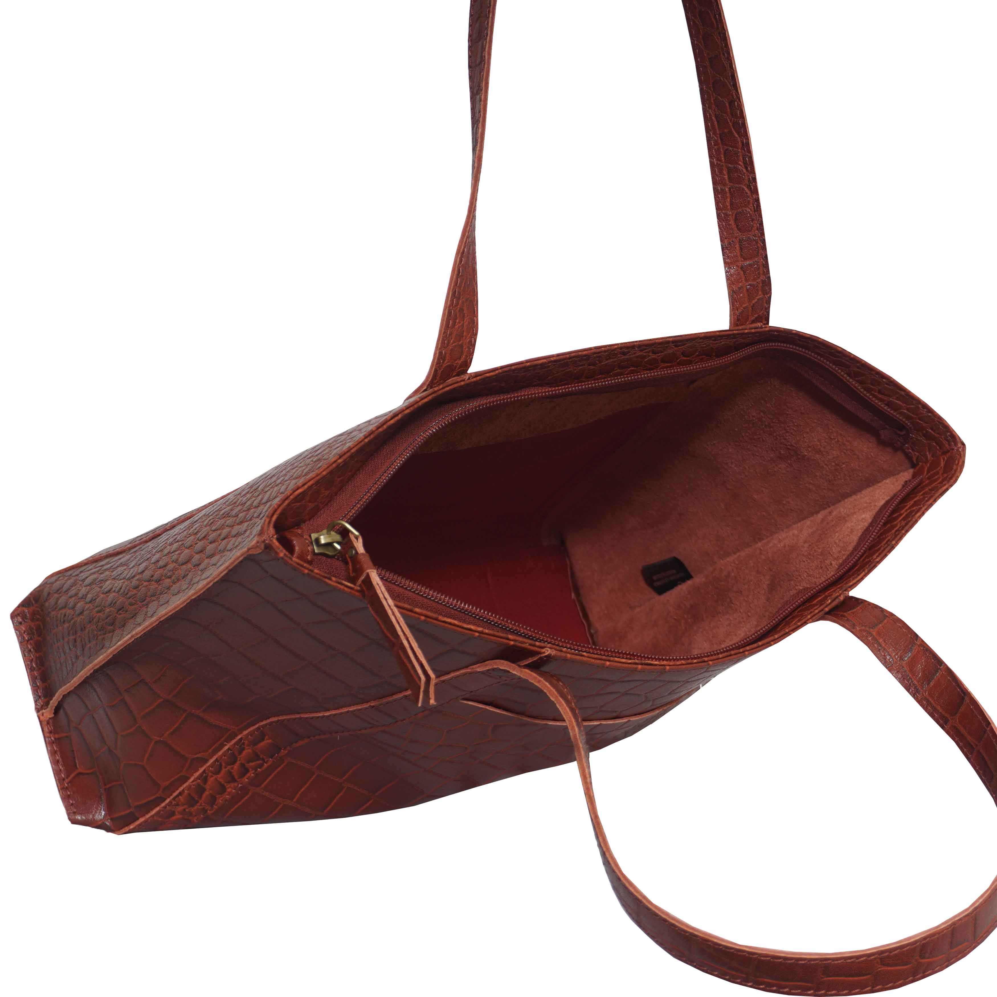 'AGNES' Red Croc Real Leather Designer Tote Bag