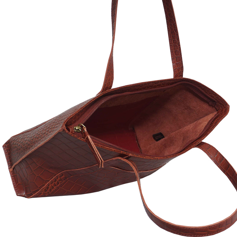 'AGNES' Red Croc Real Leather Designer Tote Bag