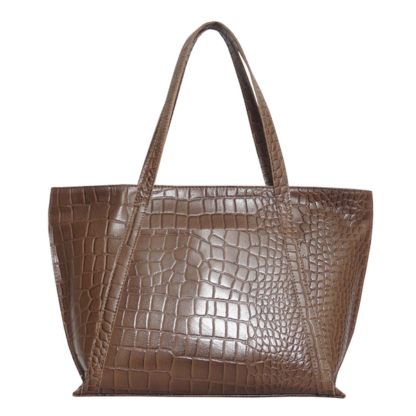 'AGNES' Tan Croc Real Leather Designer Tote Bag