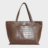 'AGNES' Tan Croc Real Leather Designer Tote Bag