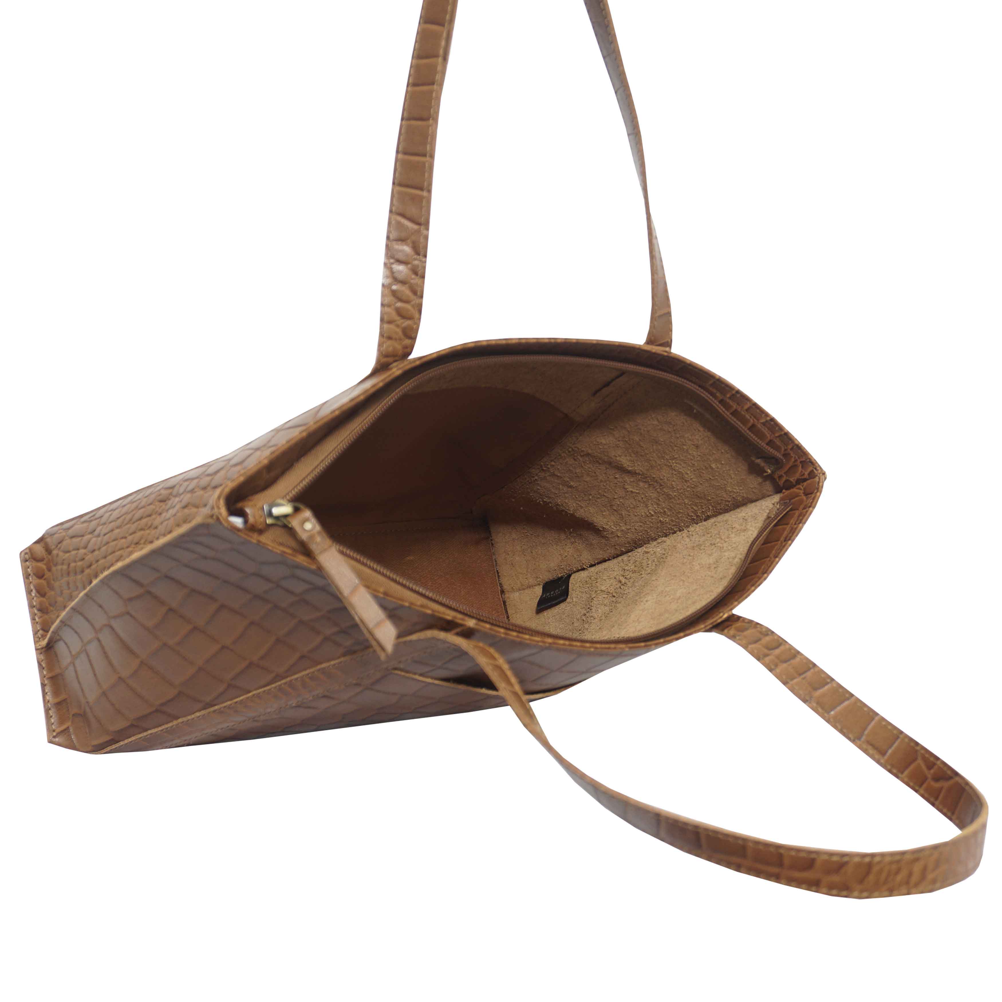 'AGNES' Tan Croc Real Leather Designer Tote Bag