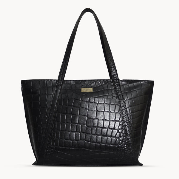 'AGNES' Black Croc Real Leather Designer Tote Bag