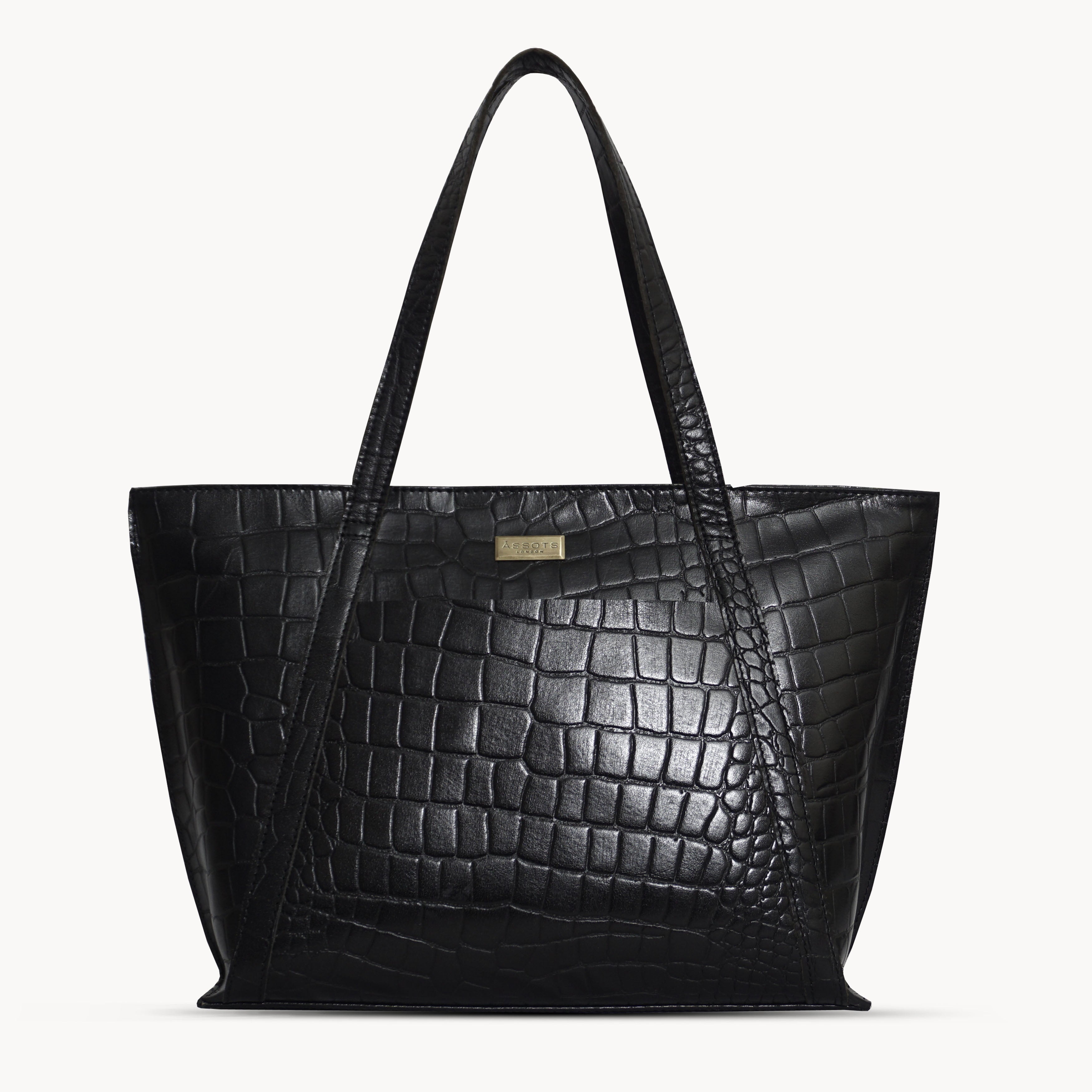 バッグ Agnes b. real leather design hand bag AGNES' Black Vintage Croc Real Leather Designer Tote Bag for Women