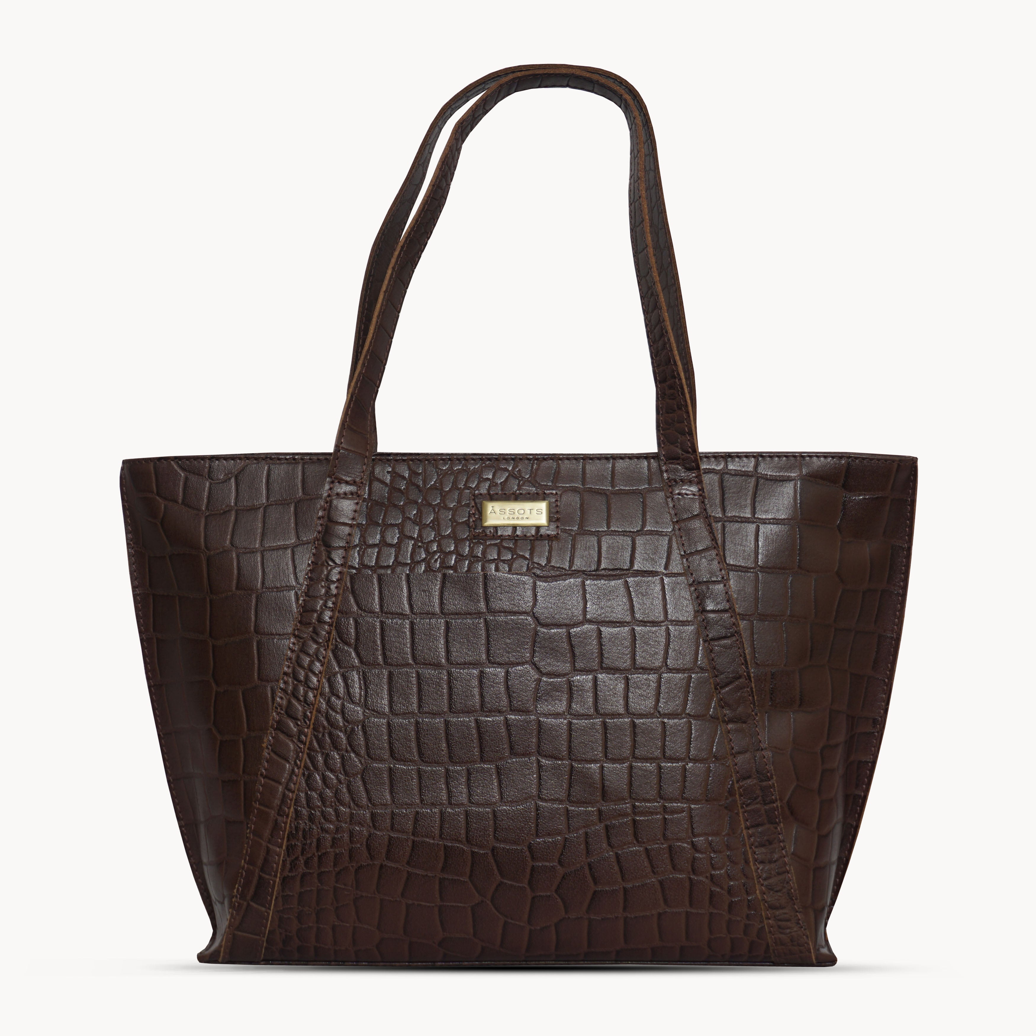 'AGNES' Brown Croc Real Leather Designer Tote Bag
