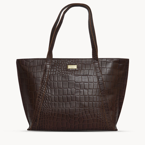 'AGNES' Brown Croc Real Leather Designer Tote Bag