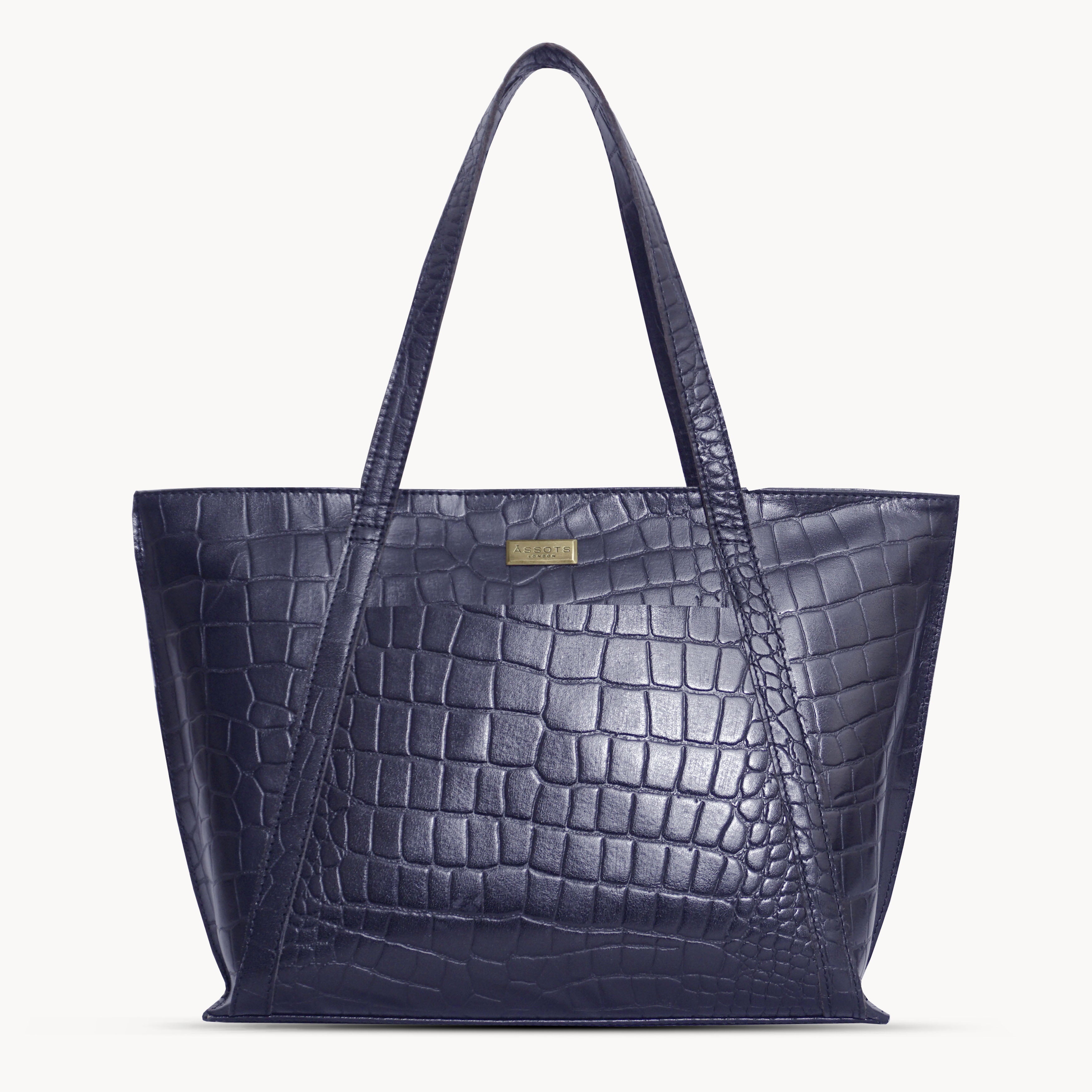 'AGNES' Navy Croc Real Leather Designer Tote Bag